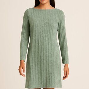 Fransa Sage Green Ribbed Knit Sweater Dress Size S